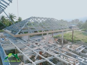 thi công rơm nhân tạo trên hệ mái gỗ, ván dăm OSB